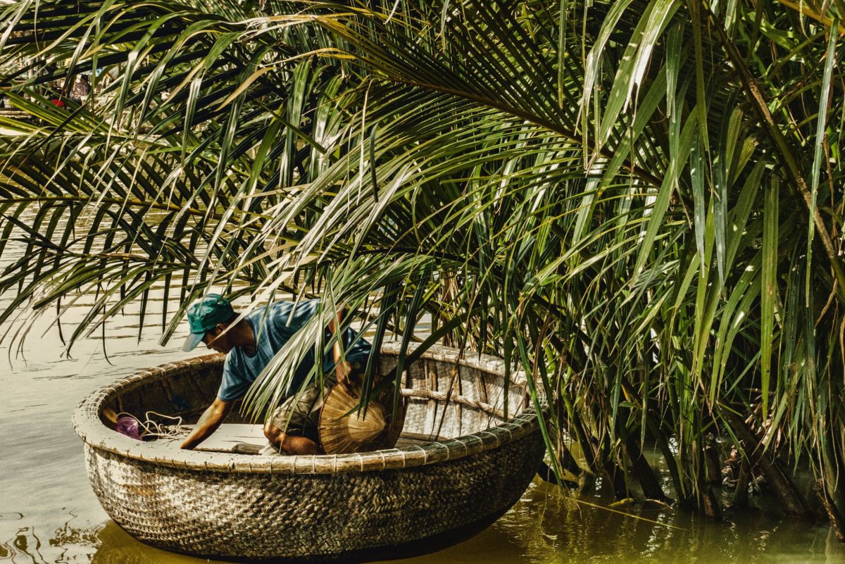 Fisher man in a Basket boat in Vietnam