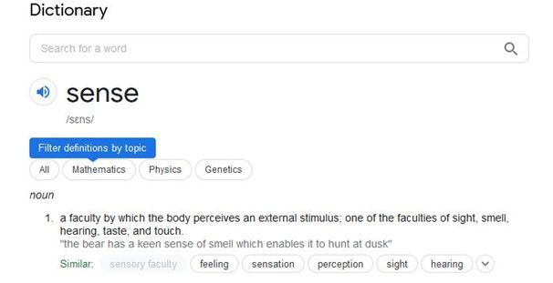 Definition of sense as per google